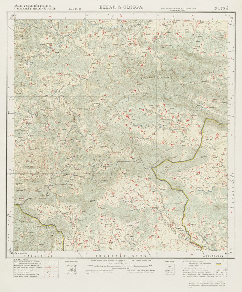 SURVEY OF INDIA 73 F/9 Jharkhand Chandil Gamharia Sinjani Kuchai Korwa 1913 map
