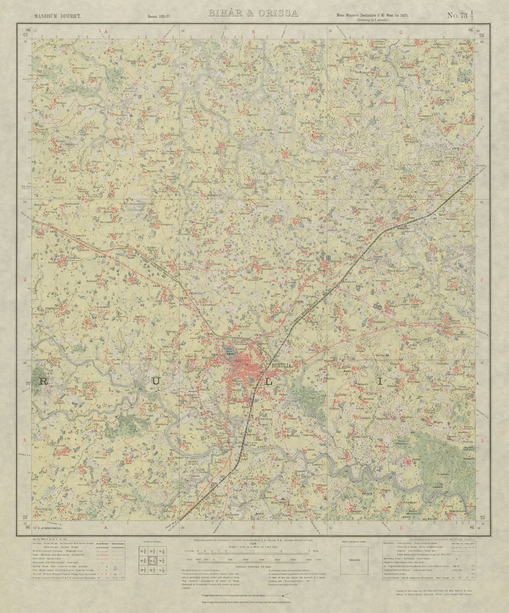 SURVEY OF INDIA 73 I/7 West Bengal Purulia Damda Kangasabati River  1928 map