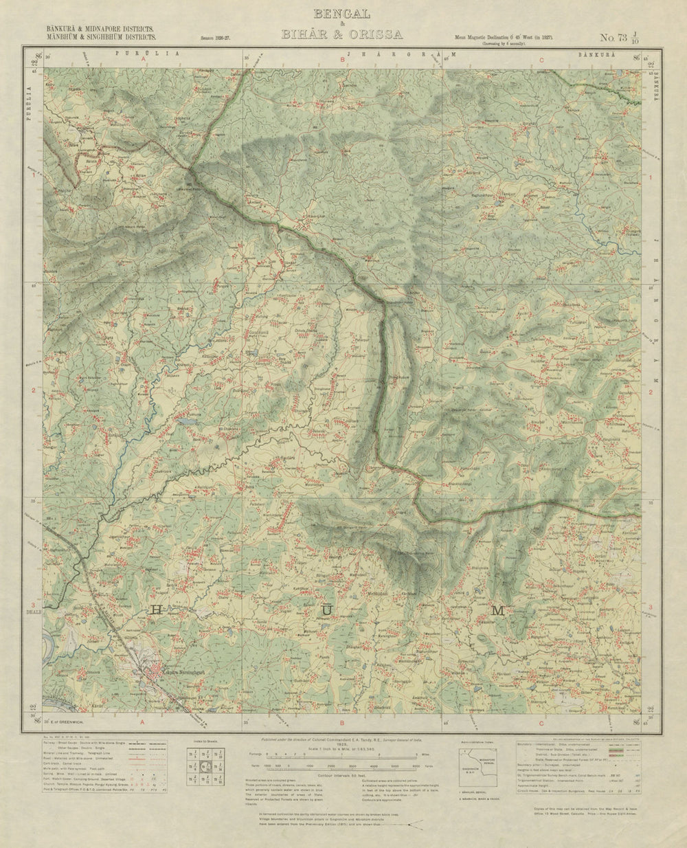 SURVEY OF INDIA 73 J/10 West Bengal Jharkhand Dalma Elephant Reserve 1928 map
