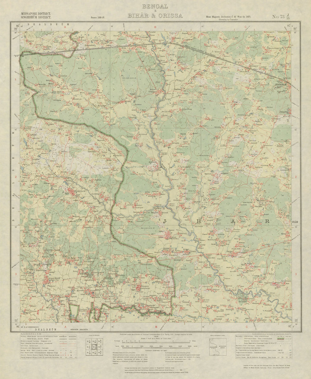 SURVEY OF INDIA 73 J/15 West Bengal Jhargram Gidhni Chichra Jambona 1928 map