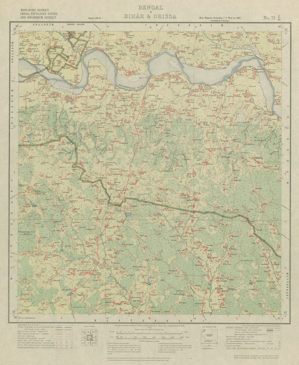 SURVEY OF INDIA 73 J/16 West Bengal Odisha Gopiballabpur Suliapada 1927 map