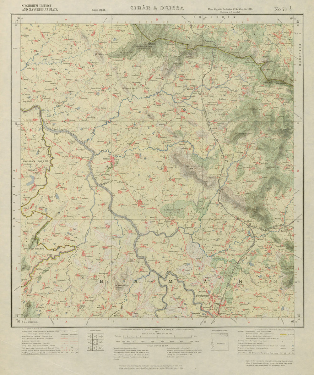 SURVEY OF INDIA 73 J/3 Odisha Banka Babni Jharadihi Bahalda Rairangpur 1927 map