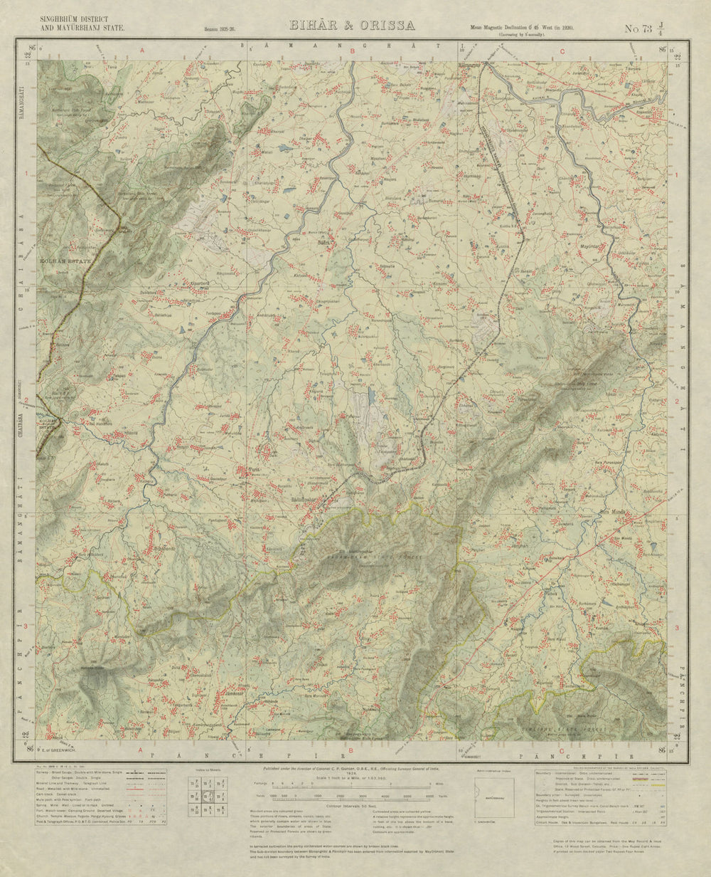 SURVEY OF INDIA 73 J/4 Odisha Rairangpur Badampahar Jadida Kuldiha 1926 map
