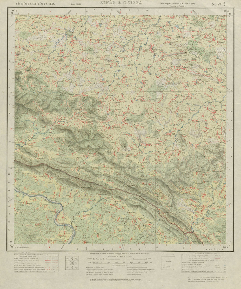 SURVEY OF INDIA 73 J/5 Jharkhand West Bengal Dalma Elephant Reserve 1926 map