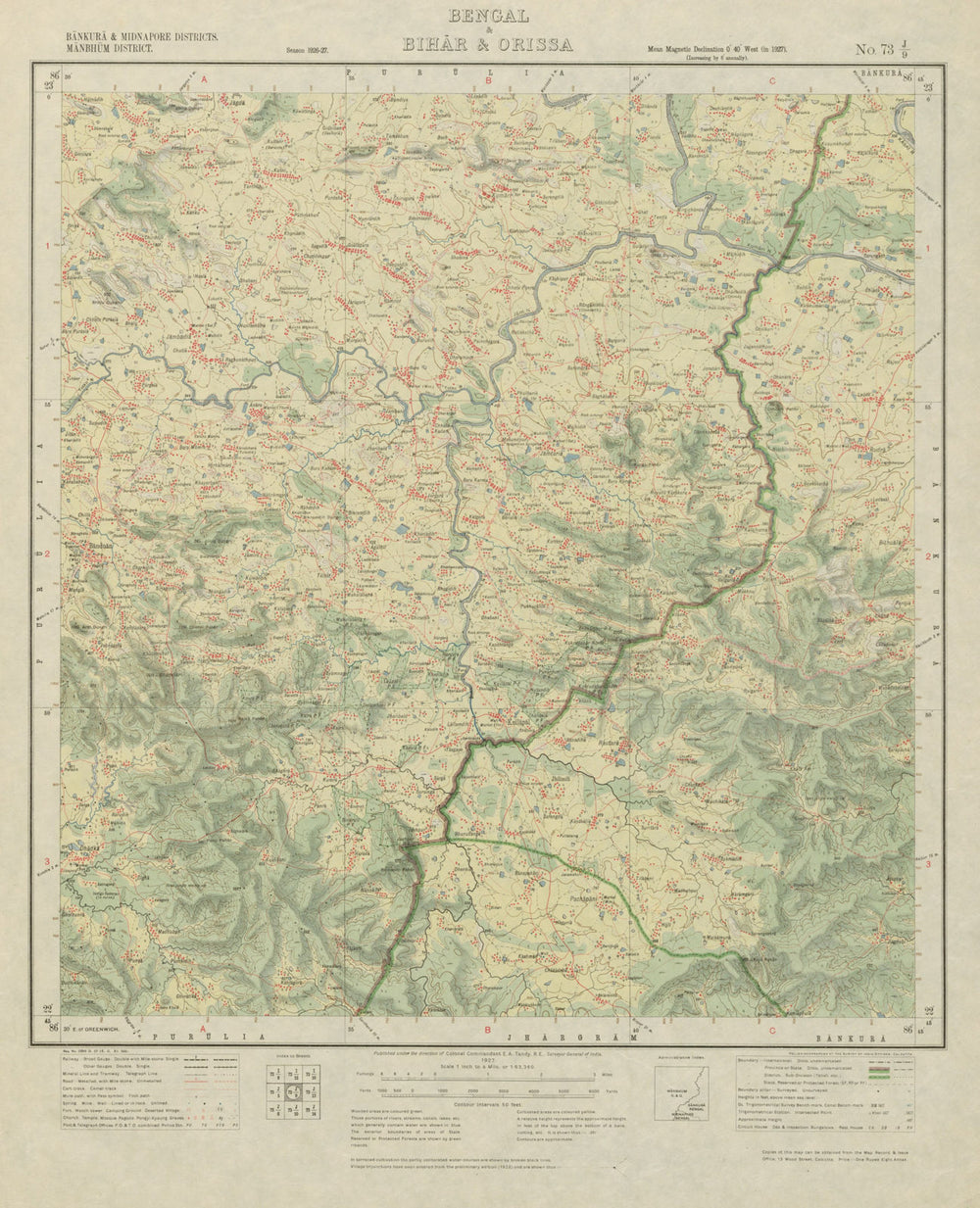 SURVEY OF INDIA 73 J/9 West Bengal Chandil Dalma Banduan Kuilapal Beko 1927 map