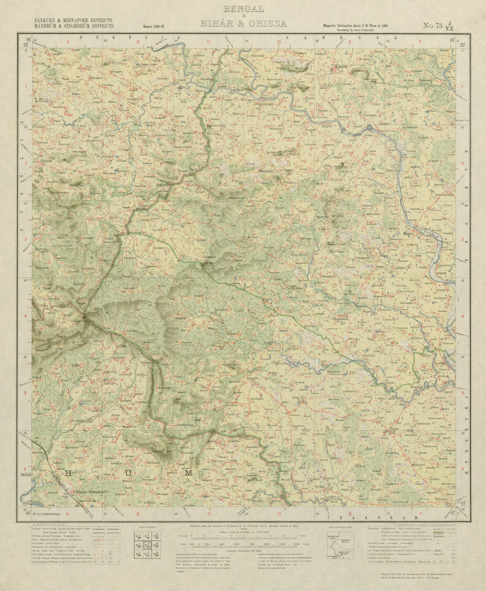 SURVEY OF INDIA 73 J/NE West Bengal Chandil Dalma Raipur Ranibandh 1929 map