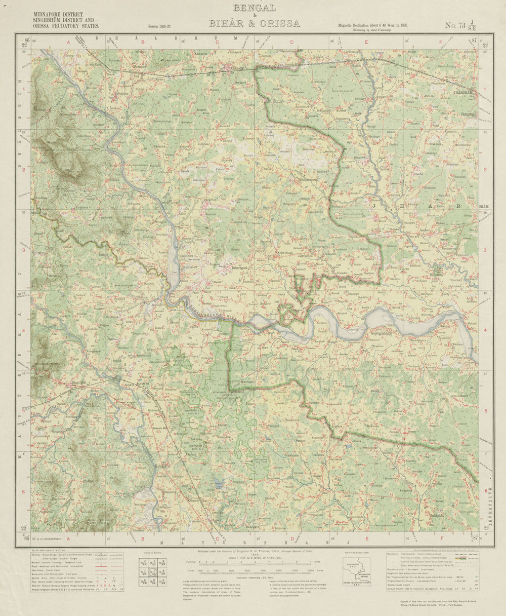 SURVEY OF INDIA 73 J/SE West Bengal Odisha Jharkhand Gopiballabpur 1930 map
