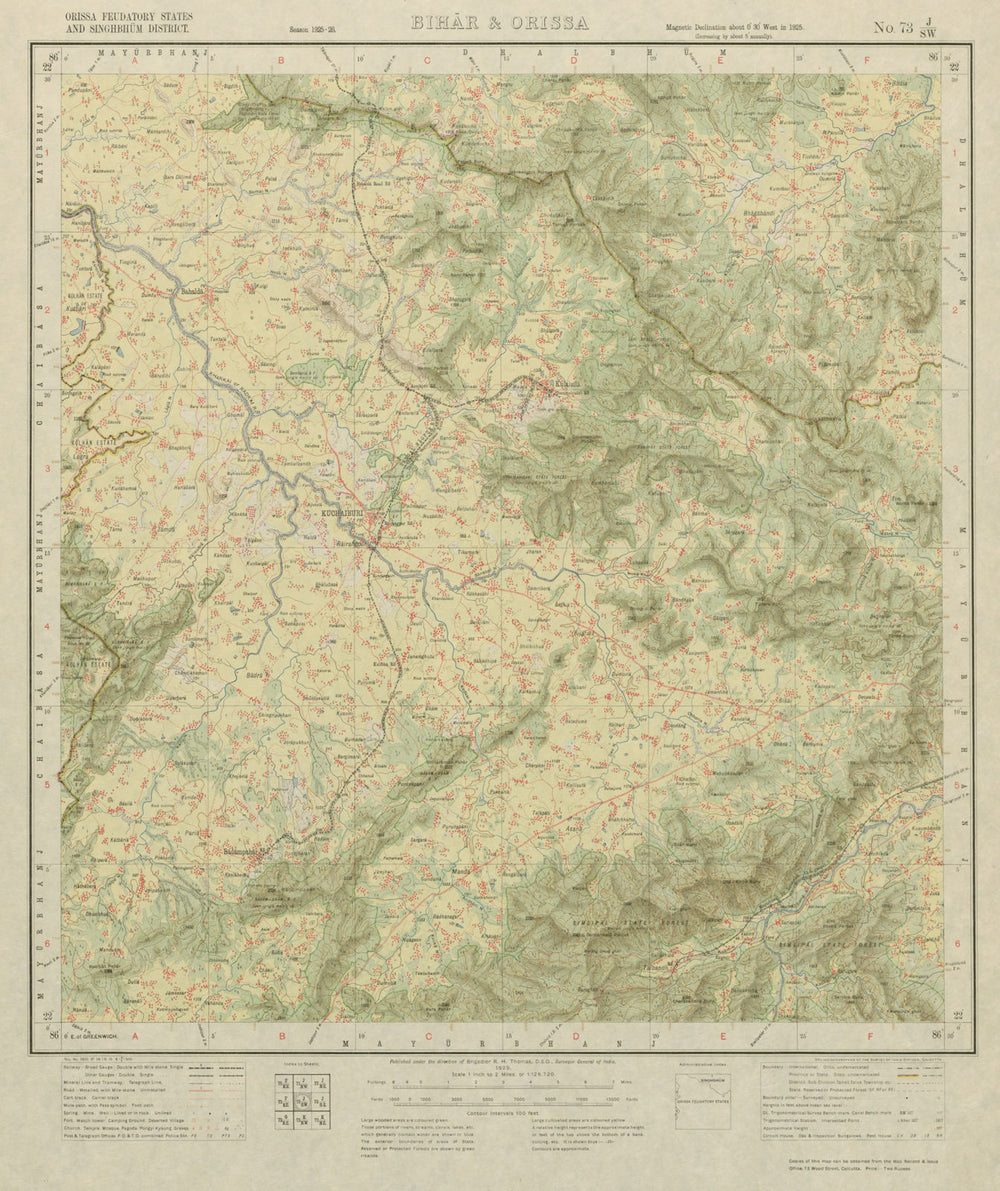 SURVEY OF INDIA 73 J/SW Odisha Gorumahisani Rairangpur Manda Bahalda 1929 map