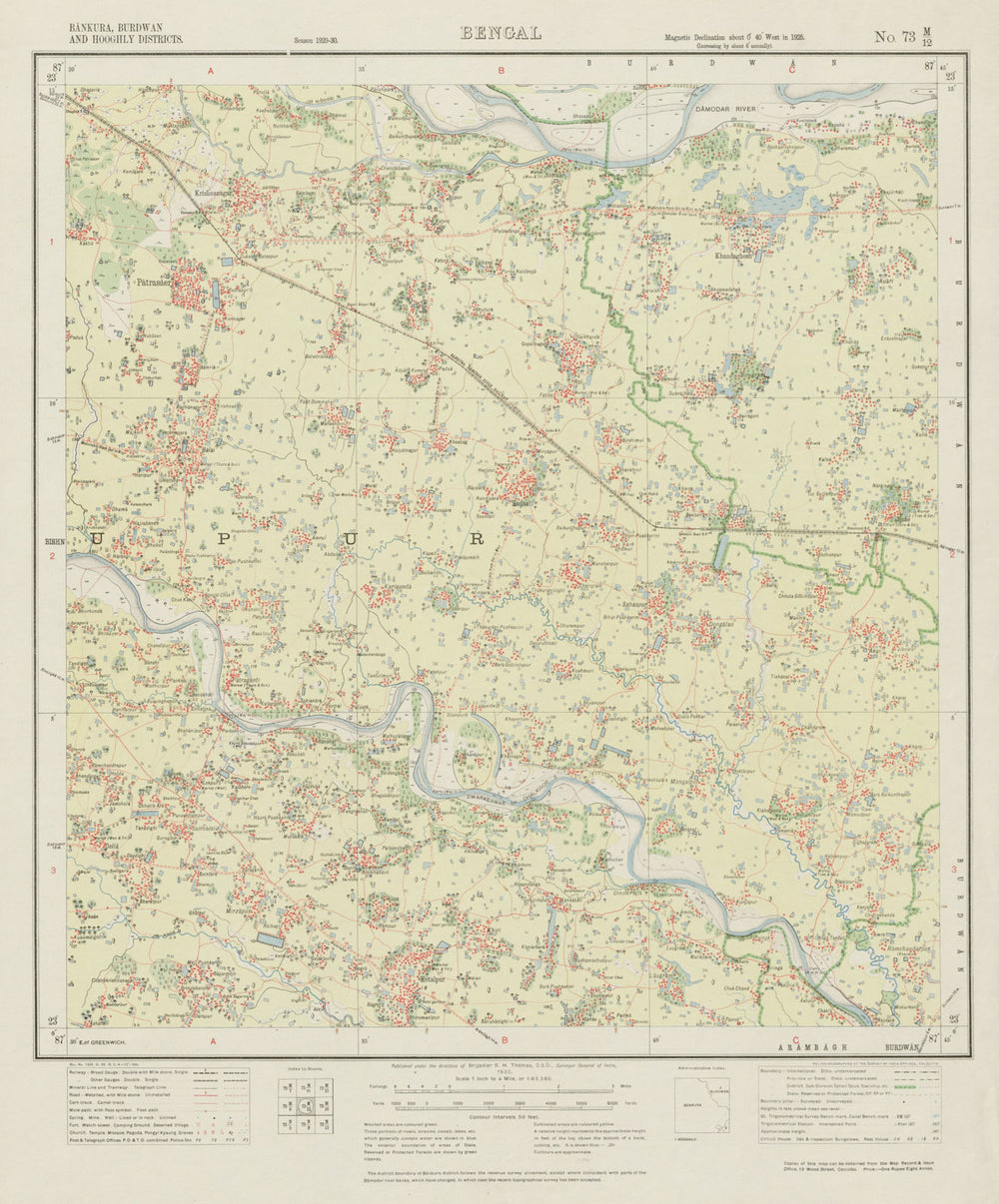 SURVEY OF INDIA 73 M/12 West Bengal Patrasayer Kotulpur Khandagosh 1930 map