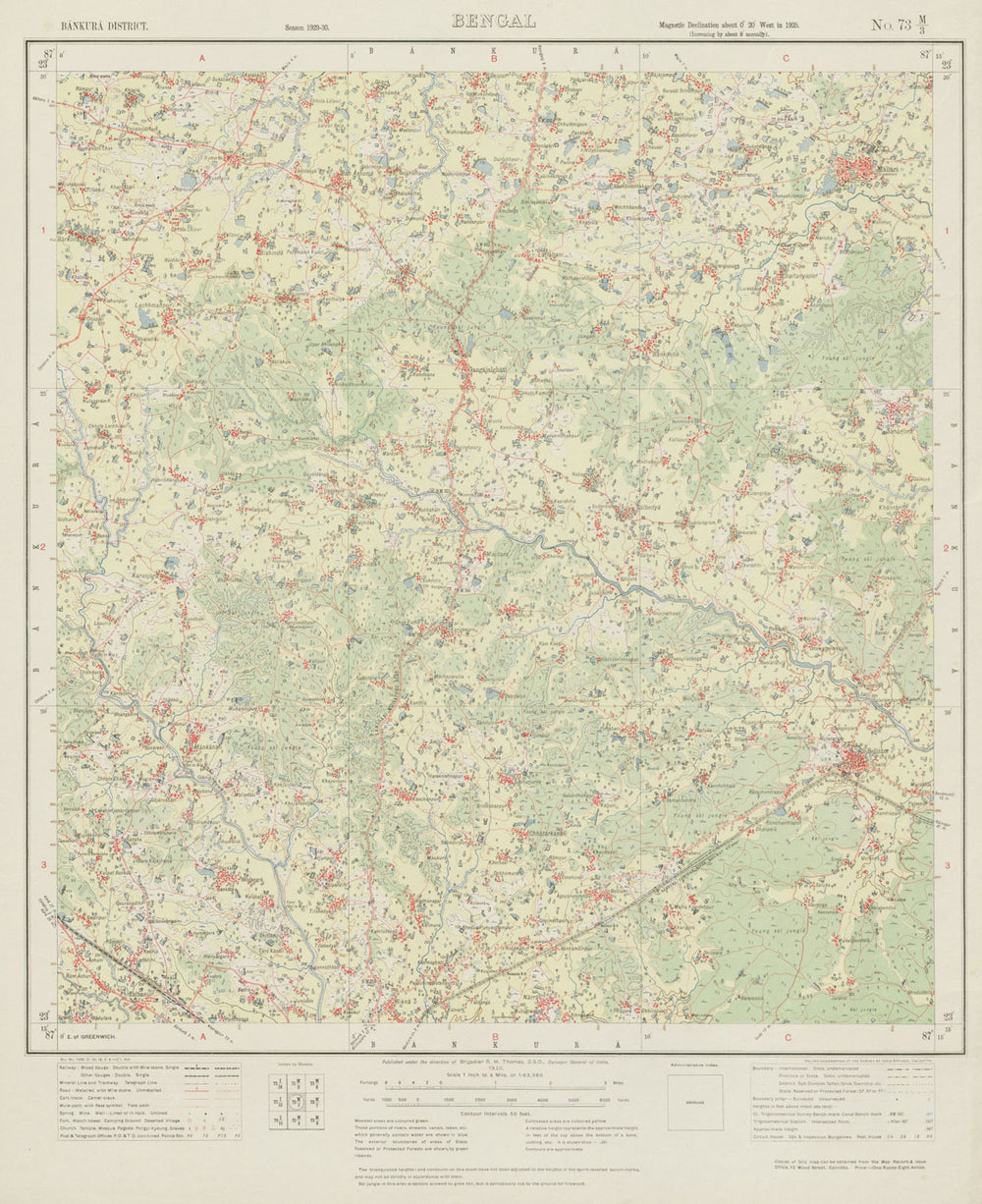 SURVEY OF INDIA 73 M/3 West Bengal Beliatore Gangajalghati Maliara 1930 map