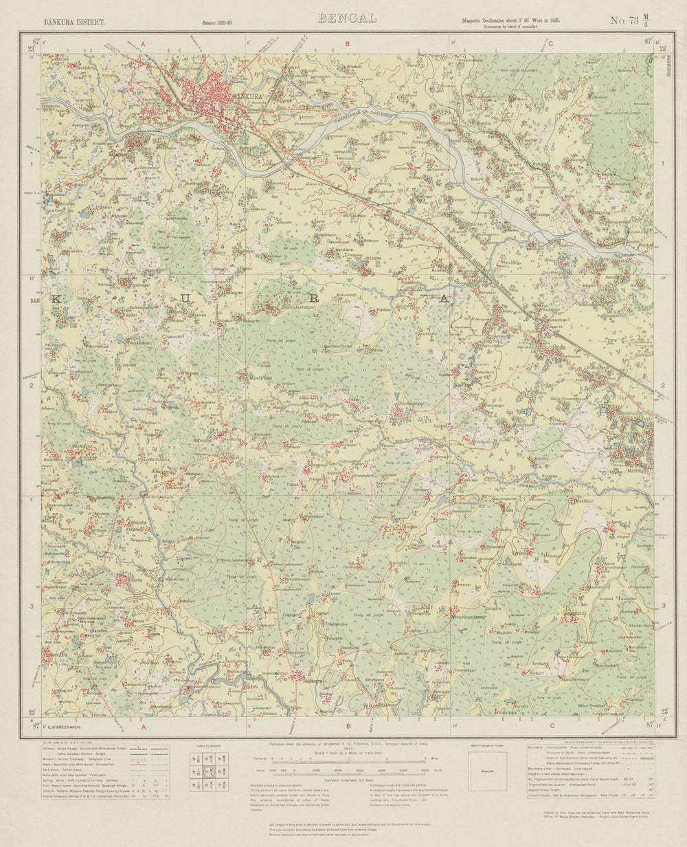 SURVEY OF INDIA 73 M/4 West Bengal Bankura Onda Taldangra Dwarkeswar 1930 map