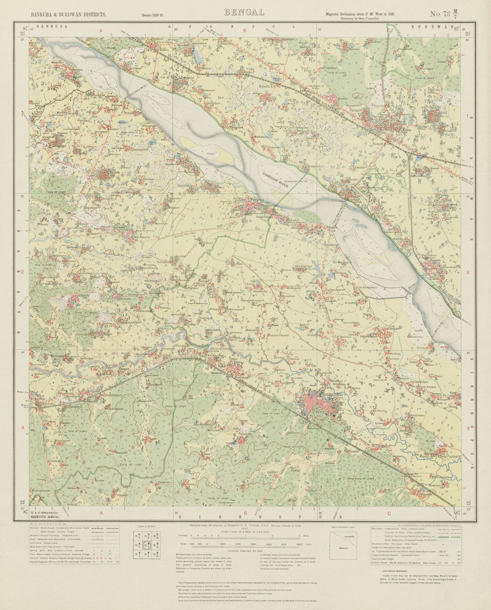 SURVEY OF INDIA 73 M/7 West Bengal Sonamukhi Durgapur Panagarh Barjora 1931 map