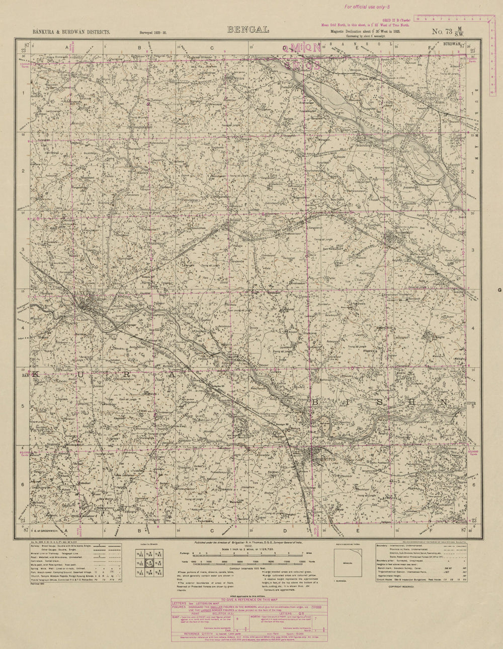 SURVEY OF INDIA 73 M/SW West Bengal Bankura Bishnupur Joypur Sonamukhi 1942 map