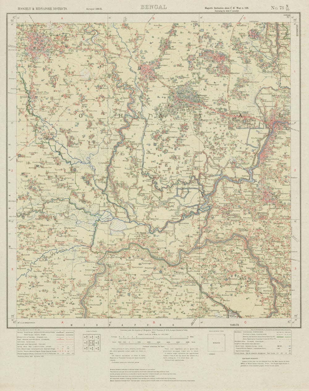 SURVEY OF INDIA 73 N/10 West Bengal Ghatal Khirpai Chandrakona Daspur 1931 map