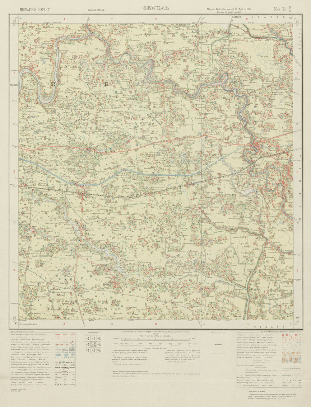 SURVEY OF INDIA 73 N/11 West Bengal Panskura Debra Pingla Lowada Amdan 1932 map