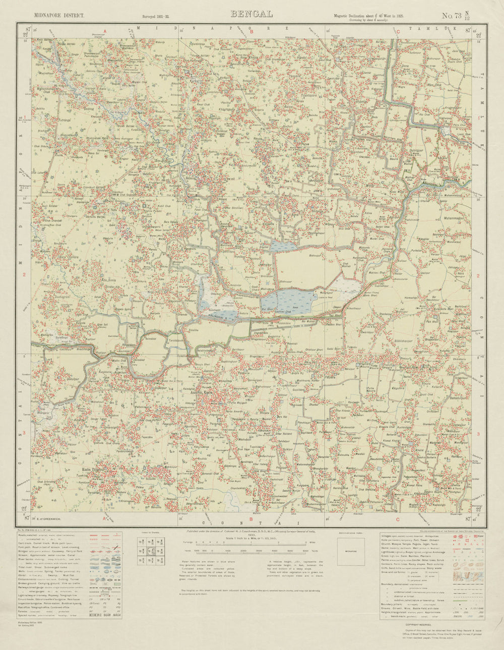 SURVEY OF INDIA 73 N/12 West Bengal Amarshi Manikjore Patashpur Sabang 1933 map