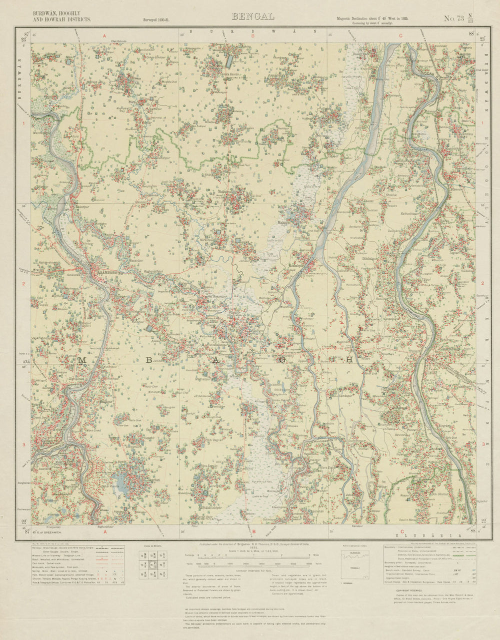 SURVEY OF INDIA 73 N/13 West Bengal Arambagh Gourhati Champadanga Puin 1932 map