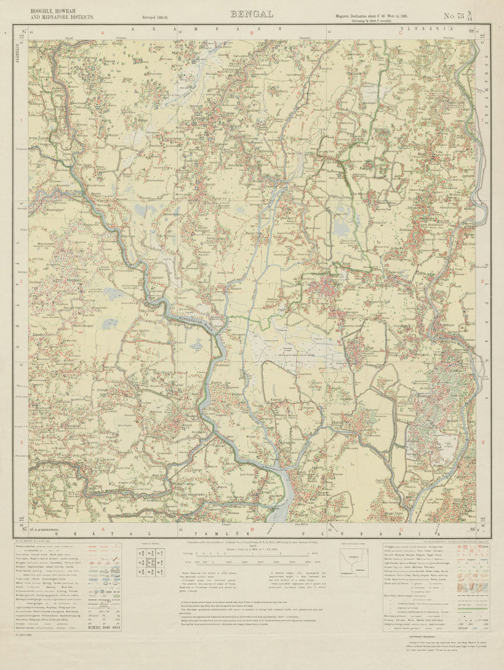 SURVEY OF INDIA 73 N/13 West Bengal Udaynarayanpur Kalna Khanakul 1933 old map