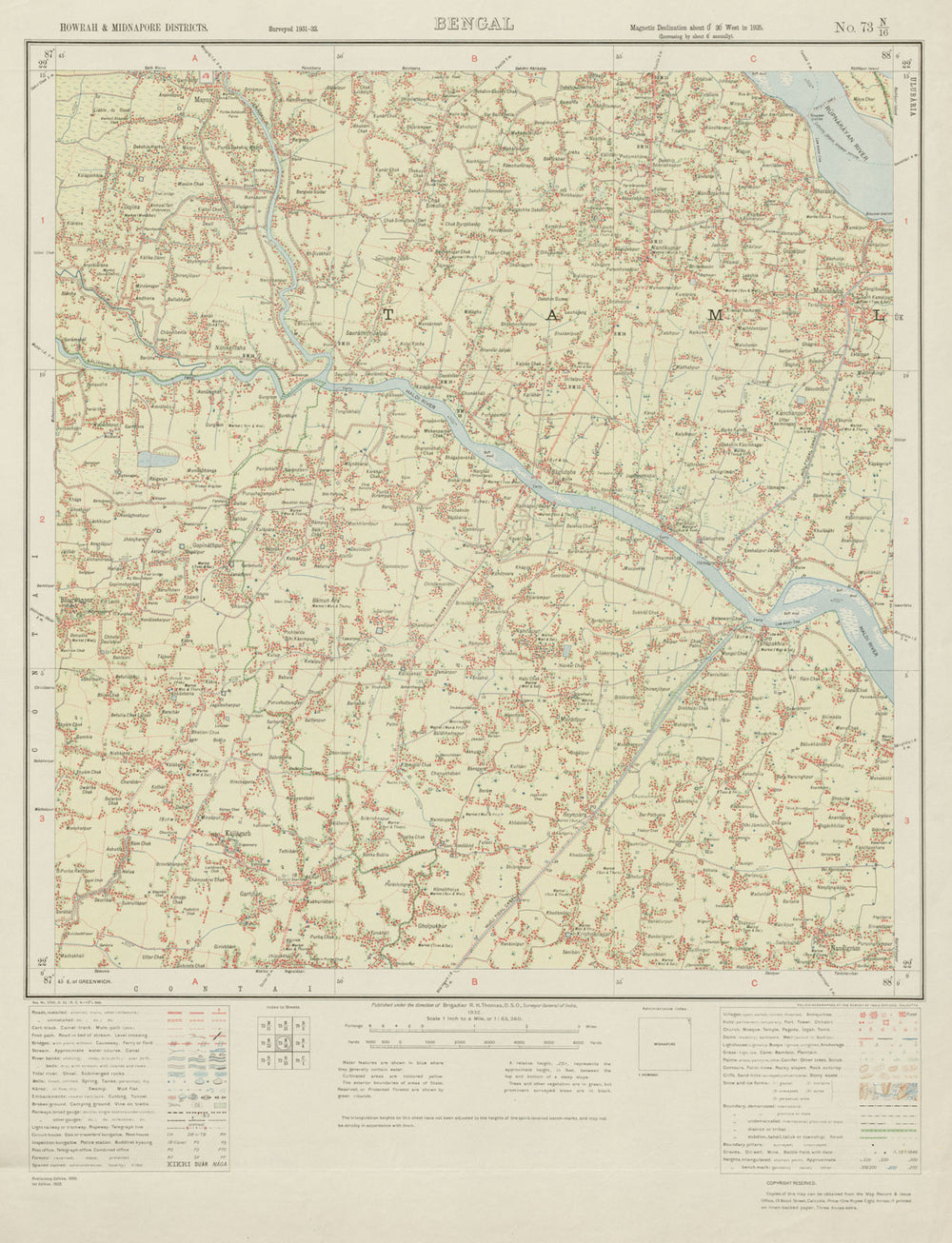 SURVEY OF INDIA 73 N/16 West Bengal Nandakumar Bajkul Deuli Bhagabanpur 1932 map