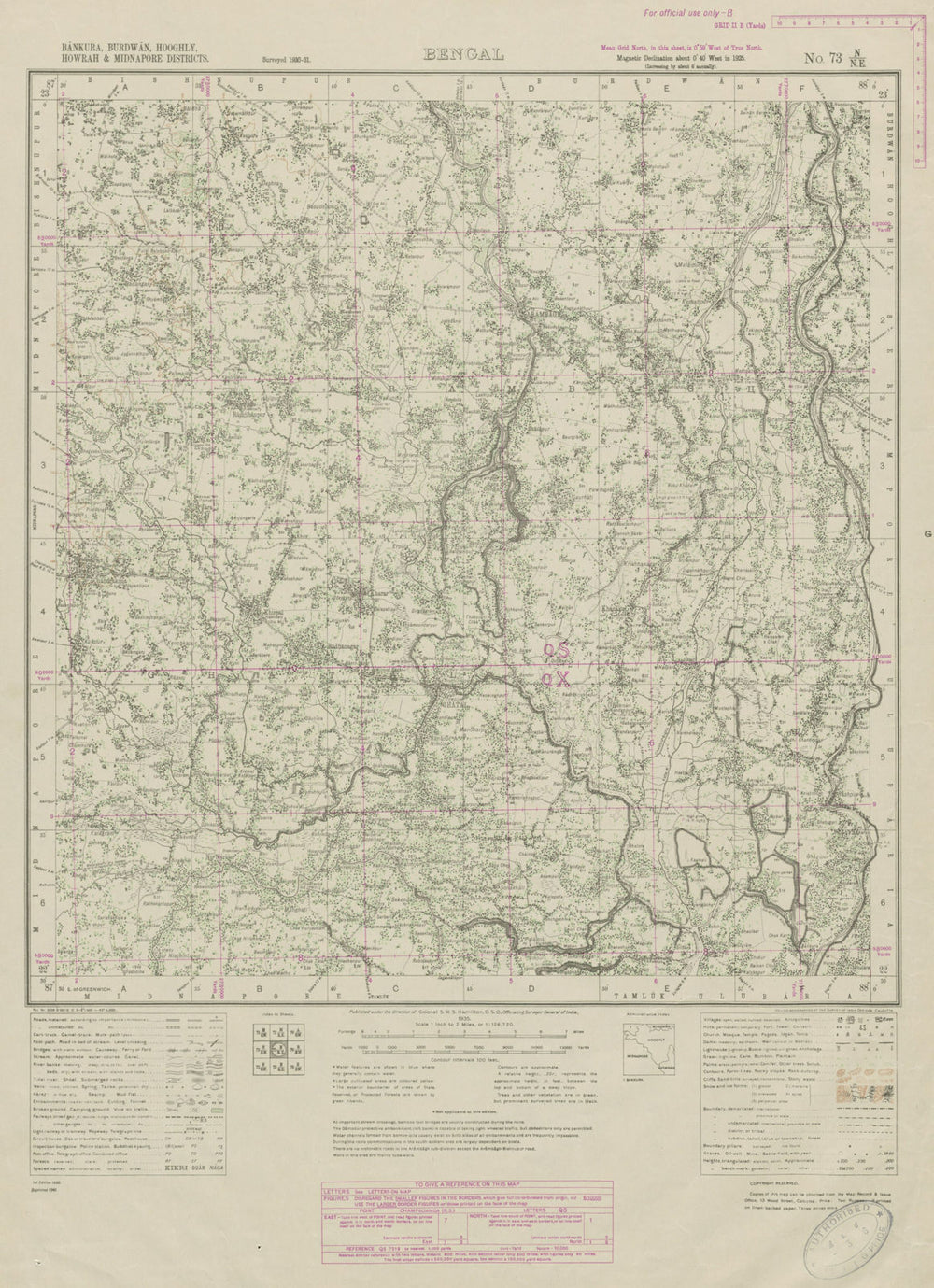 SURVEY OF INDIA 73 N/NE West Bengal Ghatal Arambagh Chandrakona Bengai 1942 map