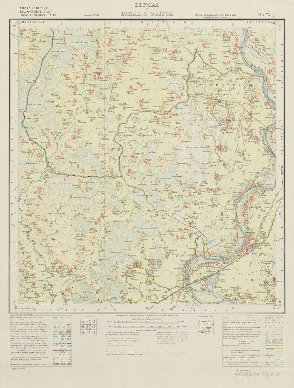 SURVEY OF INDIA 73 O/1 West Bengal Odisha Jaleswar Amarada Ghagara 1932 map