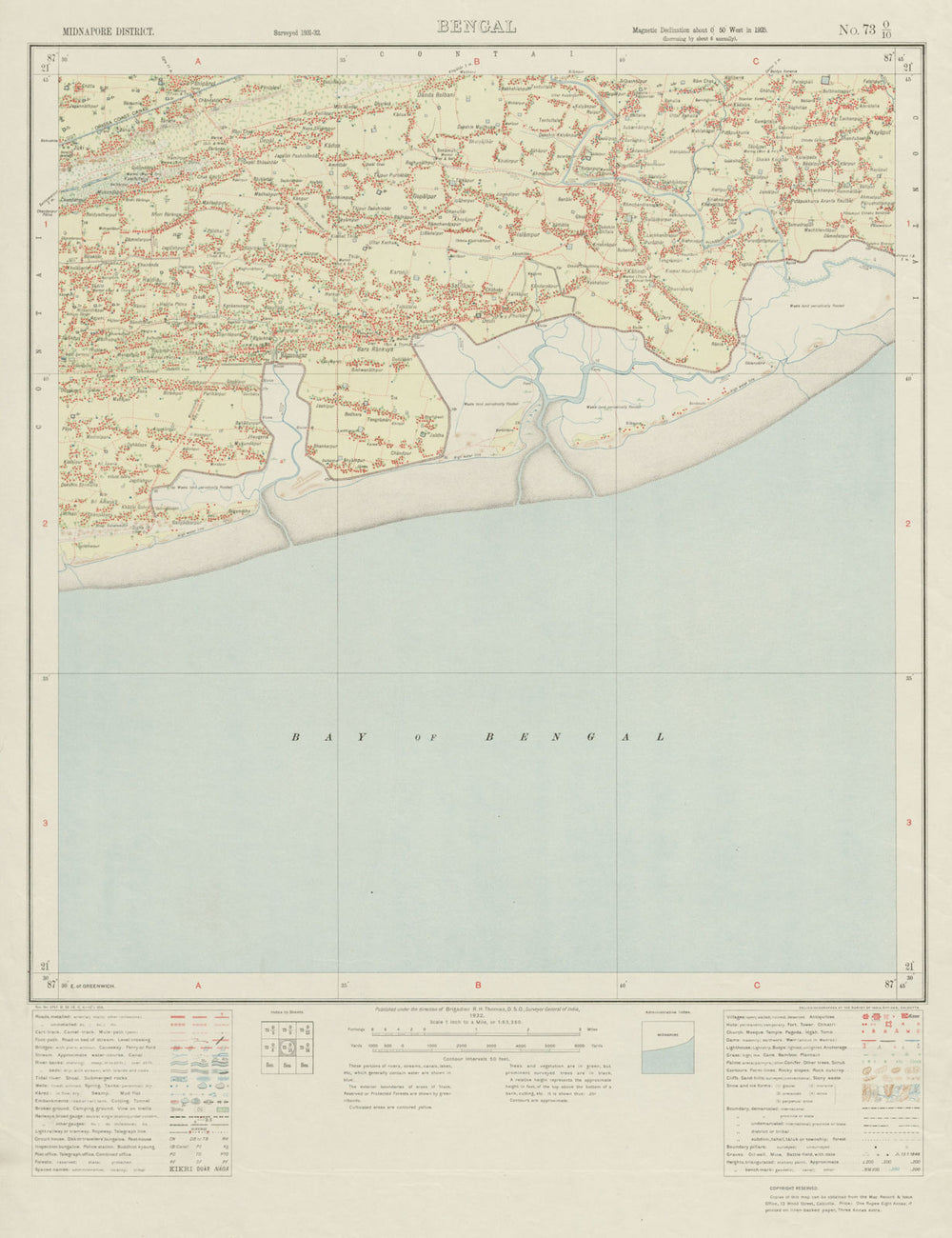 SURVEY OF INDIA 73 O/10 West Bengal Digha Ramnagar Tajpur Mandarmani 1932 map