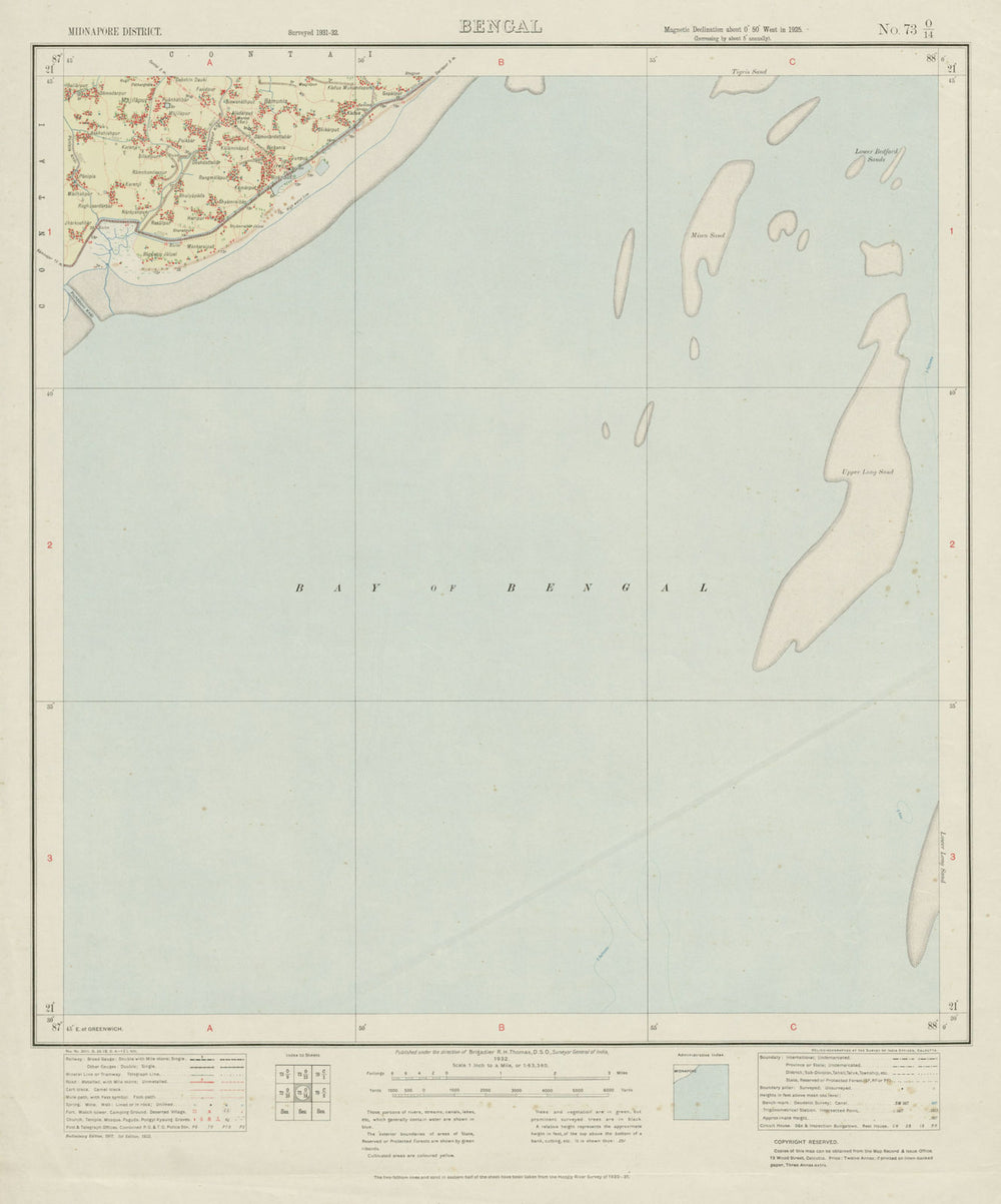 SURVEY OF INDIA 73 O/14 West Bengal Junput Biramput Majilapur Bamunia 1932 map