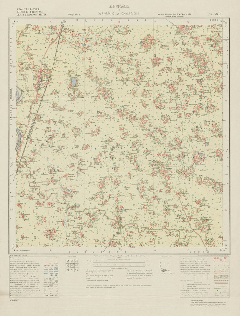 SURVEY OF INDIA 73 O/5 West Bengal Odisha Datan Mohanpur Amarda Karia 1932 map