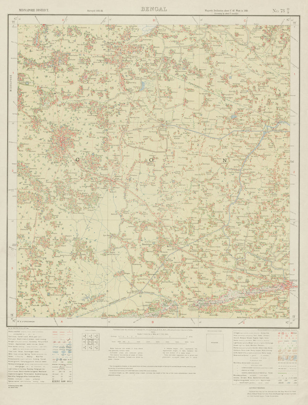 SURVEY OF INDIA 73 O/9 West Bengal Contai Egra Argoal Balighai 1933 old map