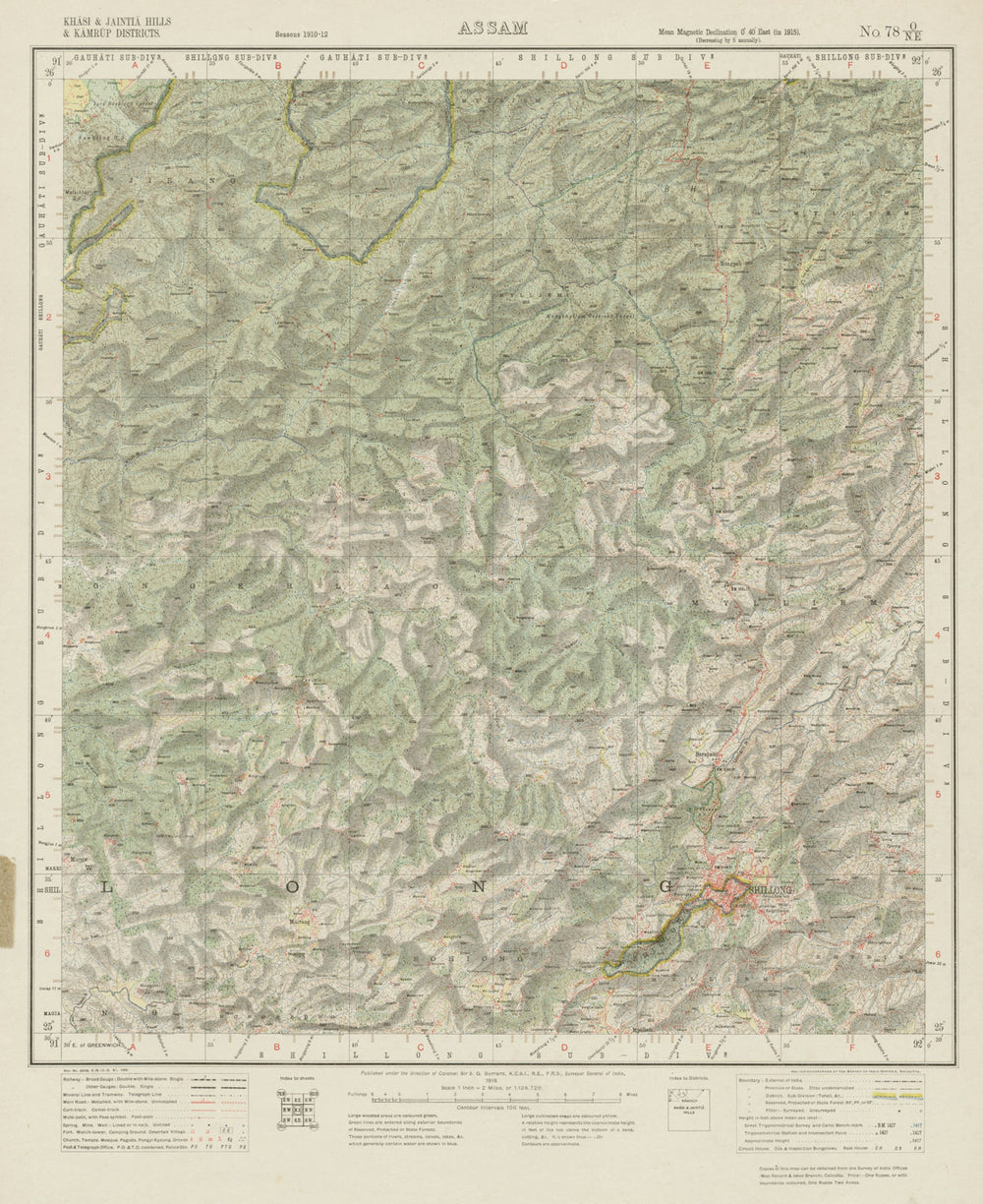 SURVEY OF INDIA 78 O/NE Meghalaya Shillong Nongkhyllem Wildlife Reserve 1916 map