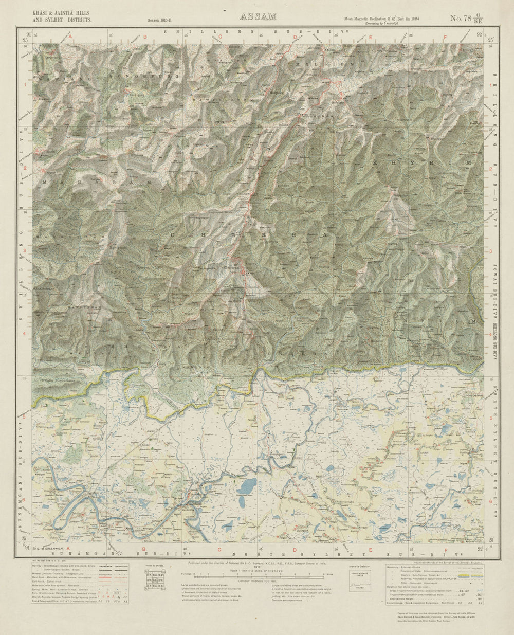 SURVEY OF INDIA 78 O/SE Bangladesh Chhatak Sohra Cherrapunjee Mawsynram 1917 map