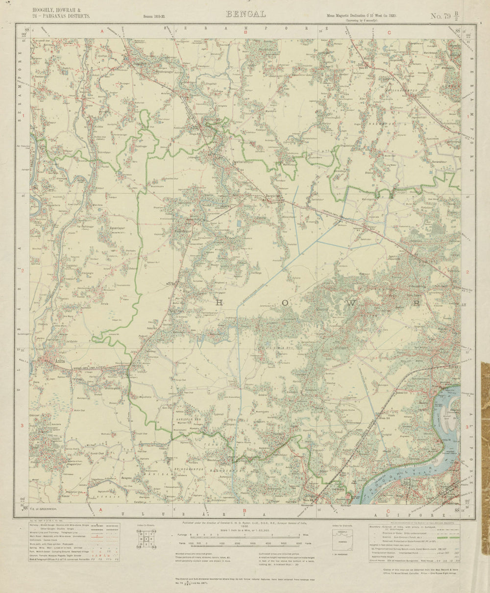 SURVEY OF INDIA 79 B/2 West Bengal Howrah Bargachia Amta Jangipara 1922 map