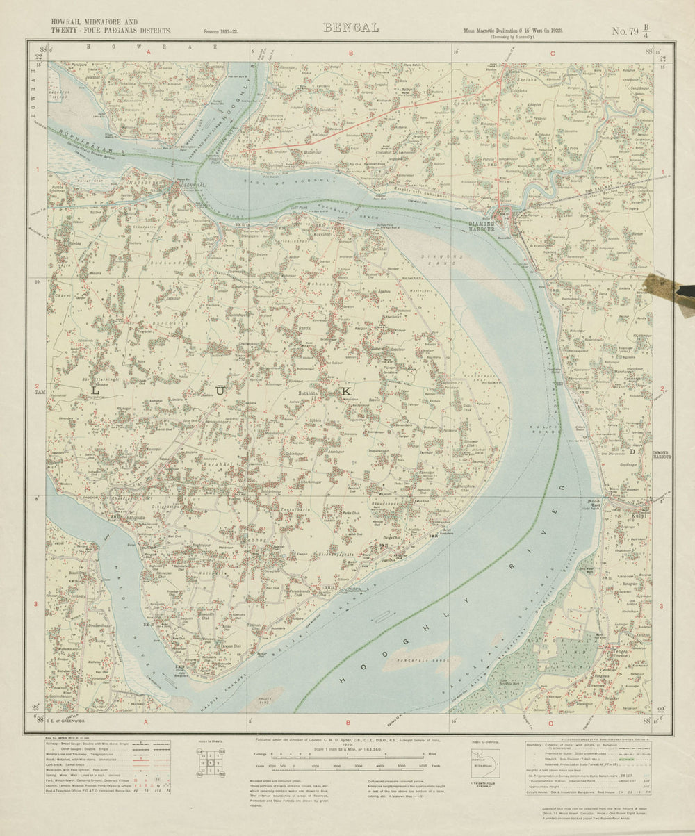 SURVEY OF INDIA 79 B/4 West Bengal Hooghly River Diamond Harbour Haldia 1923 map