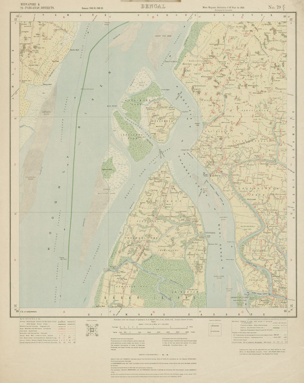SURVEY OF INDIA 79 C/1 West Bengal Hooghly Estuary Kakdwip Sagar Island 1924 map