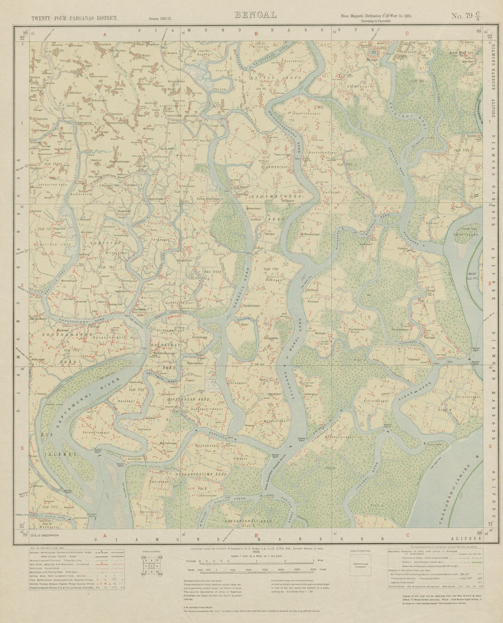 SURVEY OF INDIA 79 C/5 West Bengal Jatar Deul Raidighi Pathar Pratima  1922 map