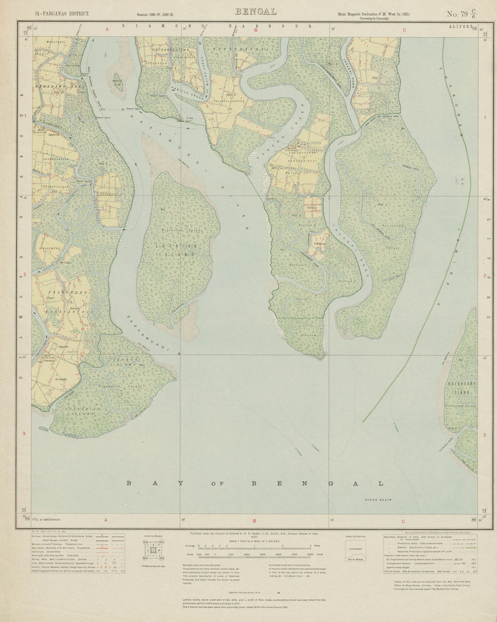SURVEY OF INDIA 79 C/6 West Bengal Sibrampur Sundarbans Bakkhali 1922 old map