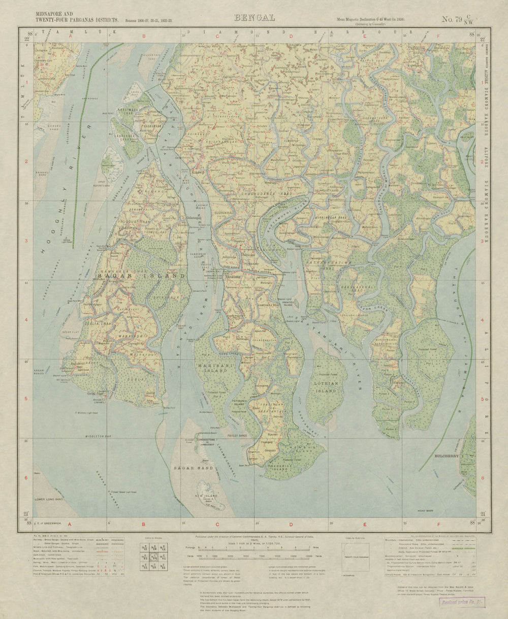 SURVEY OF INDIA 79 C/NW West Bengal Sagar Island Bakkhali Sundarbans 1925 map