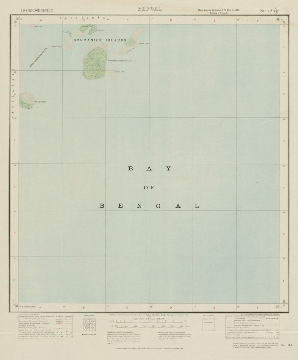 SURVEY OF INDIA 79 K/NE Bangladesh Donmanick Islands Kukrimkuri Montaz 1924 map