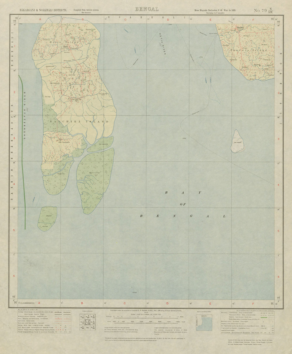 SURVEY OF INDIA 79 N/SW Bangladesh Hatiya Sanwip Islands Bay of Bengal 1926 map
