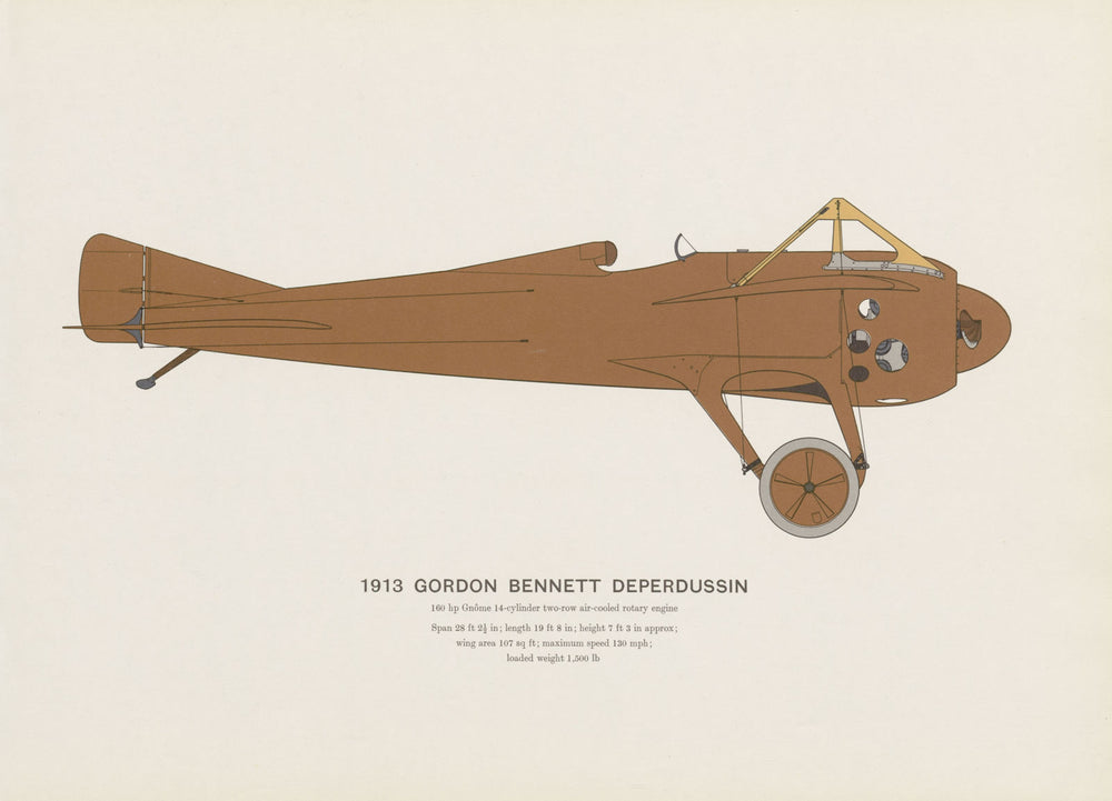 Gordon Bennett Deperdussin (1913) aeroplane print. Roy Cross. France 1962