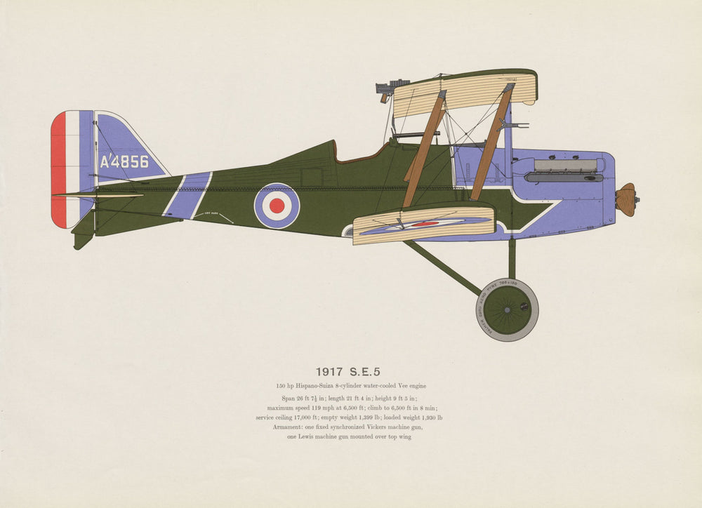 S.E.5 (1917) vintage aeroplane print by Roy Cross. UK 1962 old vintage