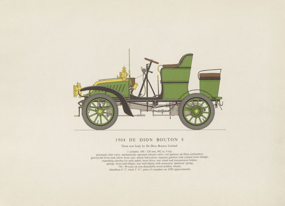 De Dion Bouton 8 three-seat touring car (1904) print. George Oliver 1959