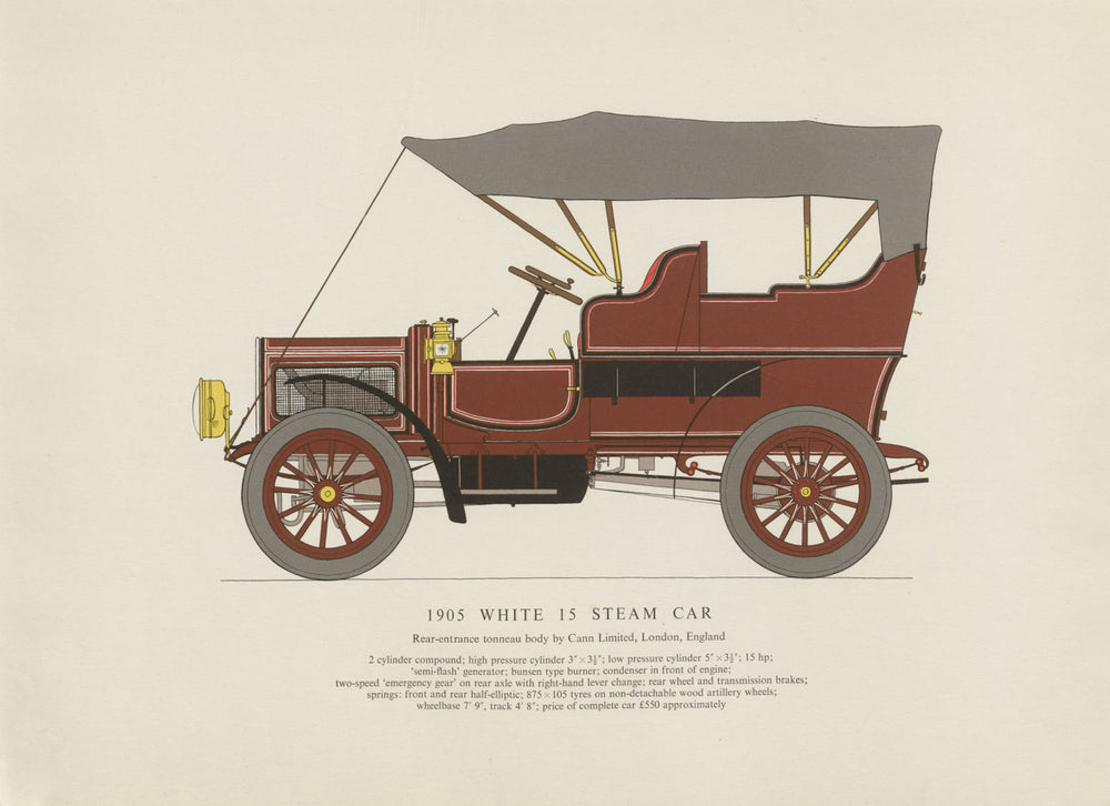 White 15 steam car rear-entrance tonneau (1905) print. George Oliver 1959