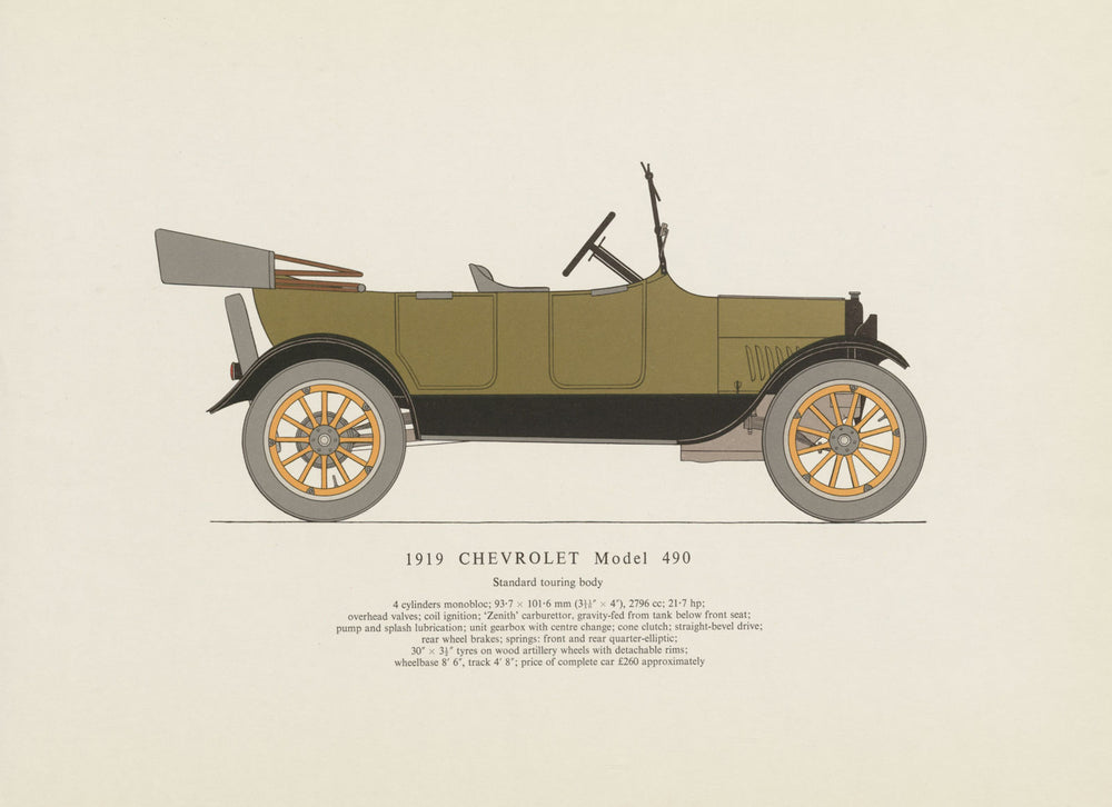 Chevrolet Model 490 touring car (1919) motor car print by George Oliver 1961