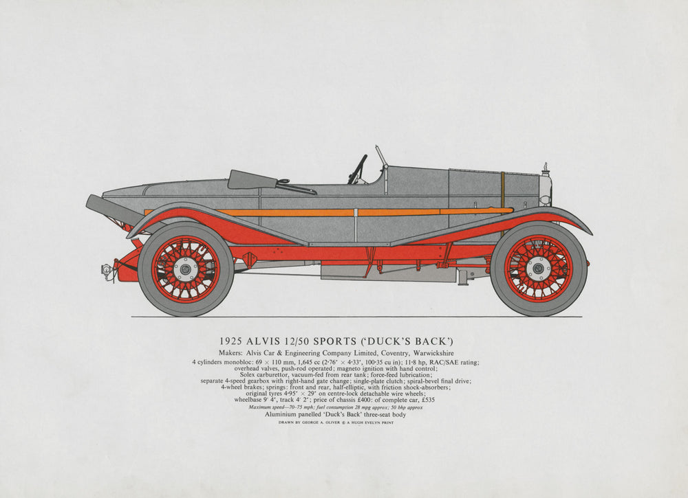 Alvis 12/50 sports (1925) sports car print by George Oliver. Coventry 1967