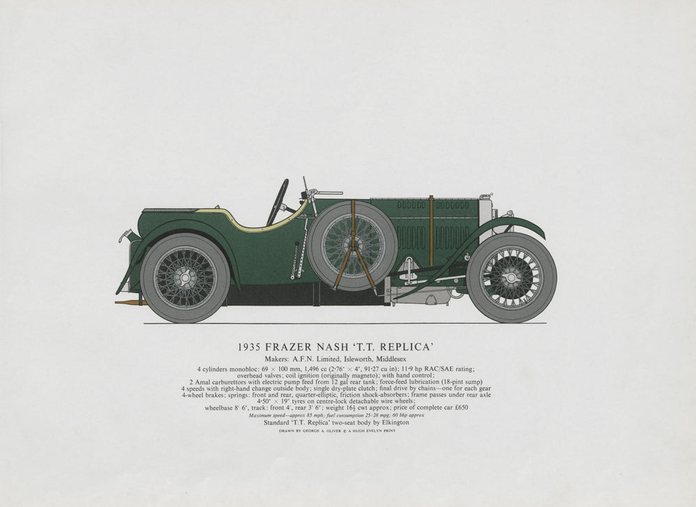 Frazer Nash T.T. Replica (1935) sports car print. George Oliver. Isleworth 1967