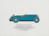 Morgan 4/4 Le Mans Replica (1937) sports car print. George Oliver. Malvern 1967