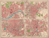 ENGLISH CITIES Plans of Newcastle Sheffield Birmingham & Leeds. LARGE 1939 map