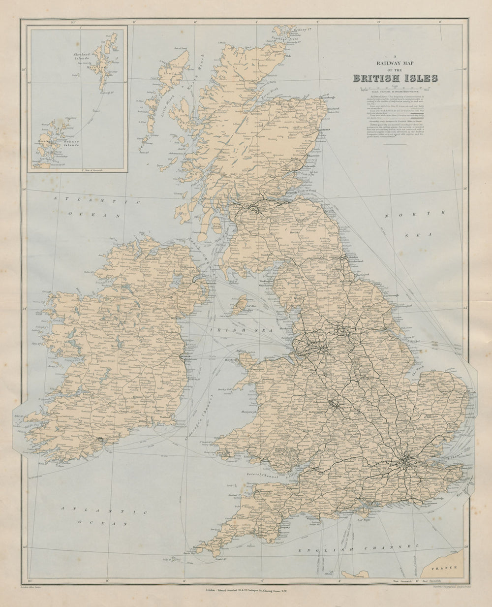 Railway map of the British Isles. England Ireland Scotland Wales. STANFORD 1894