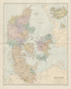 Denmark, Schleswig & Holstein. Iceland Bornholm. Large 66x52cm STANFORD 1904 map